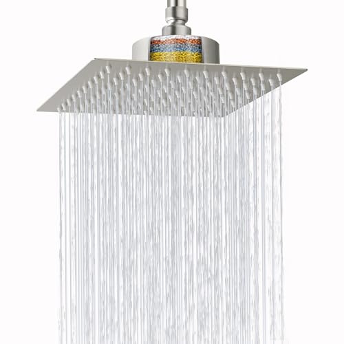 Nuodan High Pressure Rain Shower Head with Filtered - 8 All Metal Square Showerhead Filter for Remove Chlorine and Harmful Substances, Brushed Nickel