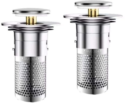2 topes de lavabo para desagüe de 34 – 40 mm, tapón Pop Up de colador de pelo para desagüe rápido