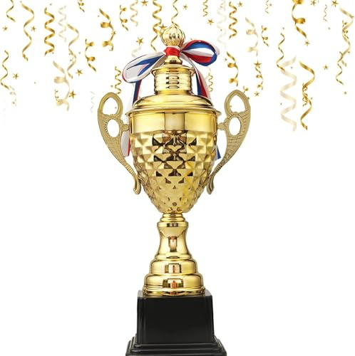 MALLOOM Coupe de Trophée Or 37 cm – Grand Trophée Récompense pour Enfants et Adultes – Coupe de Gagnant pour Sports, Tournois, Compétitions, Jeux de Fête, Événements Scolaires