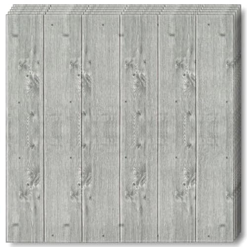 Selling Depot 3D-tapet med träutseende grå – 10 arks set (70 x 70 cm, 4,9 m²) självhäftande vattentät ljudisolering – kök, badrum, sovrum, väggar gör-det-själv modern design