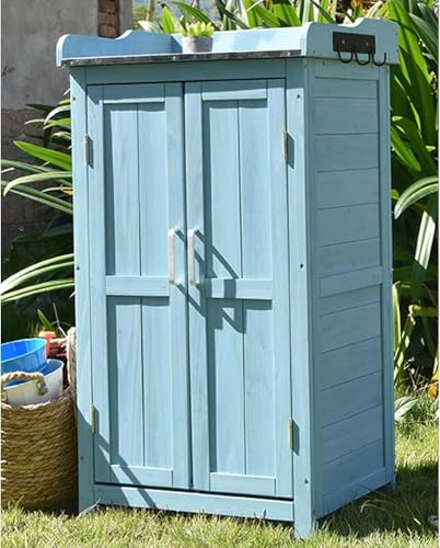 Banc de rempotage d'extérieur avec plateau en métal et étagère réglable, table de plantation en bois avec double porte pour jardin, cour et terrasse
