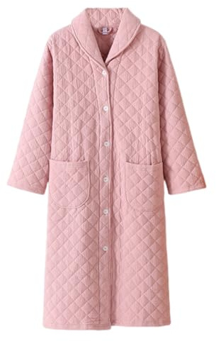 CRETUAO Bata Invierno Gasa algodón para Mujer, Bata cálida Gruesa y Acolchada con Botones Bata de baño Tipo Yukata para Sauna Holgada y Transpirable,Rosado,XXL