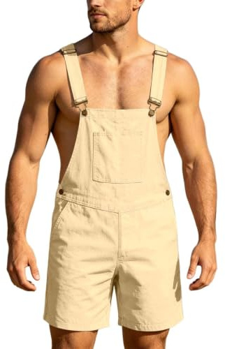 Générique Salopette Short Homme Été Cargo Ample Vintage Travail Poches | Tissu Twill Résistant | Poches Multiples | Coupe Ample Confortable | Style Cargo Workwear | Été Casual Quotidien