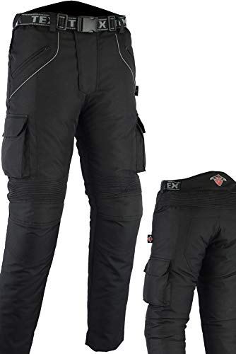 Texpeed Pantalones de moto hombre - Impermeable Pantalones de motorista - Con armadura de protecciónes CE (EN 1621-1) - Negro - 12XL Cintura/Pequeño Pierna