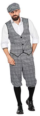 20er Jahre Peaky Blinders Herren Glencheck Anzug Knickerbocker Schwarz-Weiß Weste Schiebermütze, Größe:54