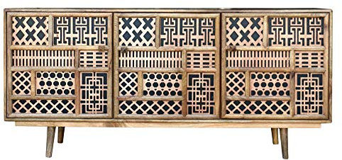 invicta INTERIOR Massives Sideboard MARRAKESCH 160cm Mangoholz mit Verzierung Boho Stil Kommode Holzkommode Anrichte