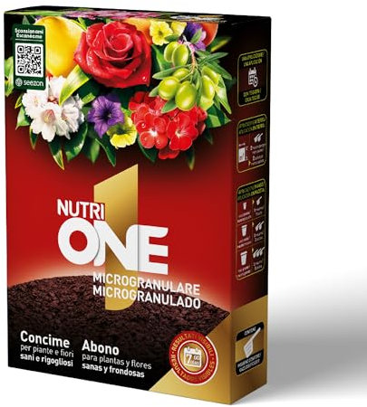 NUTRI1ONE Microgranulare, Concime in microgranuli per piante floreali ornamentali orticole e frutticole. Ideale al trapianto e nella normale nutrizione. Con misurino dosatore 750g