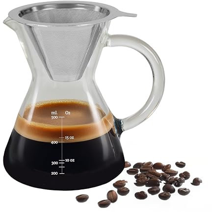Premier Housewares Contemporary Coffee Pot 400ml | Borosilicate Glass Coffee Pot | Coffee and Tea Pot | Versatile Coffee Pot with Advanced Filtration, Clear/Silver