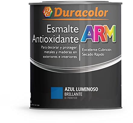 Esmalte Antioxidante ARM - Color Azul Luminoso - 250ml - Superficie Exterior e Interior - Acabado Brillante y de Rápido Secado - Excelente Dureza y Resistencia - Duracolor