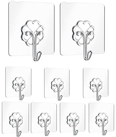 Gifoto Ganci Adesivi,9 Pezzi Appendi Accappatoio Bagno,Gancio Adesivo Carico Massimo 8 kg,Ganci Adesivi Bagno Per Appendere Chiavi, Spine, Utensili da Cucina, Asciugamani e Altro.