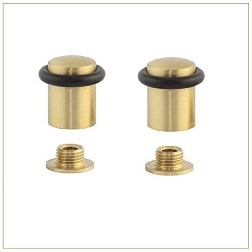 EVI Herrajes Lot de 2 butées de porte | 20 x 29 mm | Base filetée | Caoutchouc de silicone noir naturel | Finition laiton mat | Outils inclus | Modèle 040138CBMT