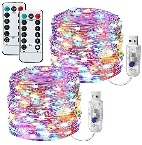 Lezonic [2 Pack] Fairy String Lights, 120 LED 40Ft Led Lights Waterproof, USB Plug in Powered with 8 Modes, Copper Wire Decorative for Bedroom, Wedding, Party Decorations(Multi-Coloured)