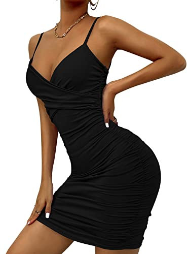 AIEOE Kleider Damen Eng Sexy mit Schnürung und Rückenfrei Elegante Kurze Minikleid Figurbetont für Party Cocktail Größe S Schwarz