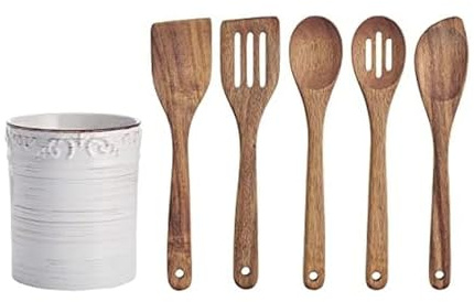 Pfaltzgraff Trellis Utensil Crock, 7x6 inch, White