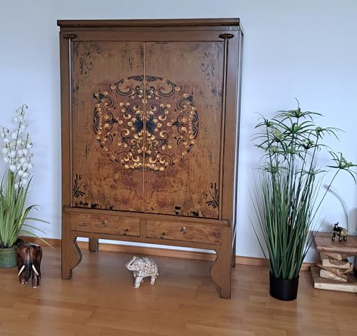 OPIUM OUTLET Hochzeitsschrank Schrank Kommode Kleiderschrank Möbel asiatisch chinesisch orientalisch Vintage-Stil aus Holz (Kastanienbraun)
