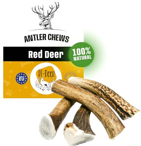 RF-Deer Hundesnack Rothirsch Geweih Kausnack - Hirschgeweih für Hunde, 100% Natürlicher, Kauspielzeug Hund, Hundespielzeug Kauknochen für Genuss und Zahnpflege (S Hard - 5 Stück)