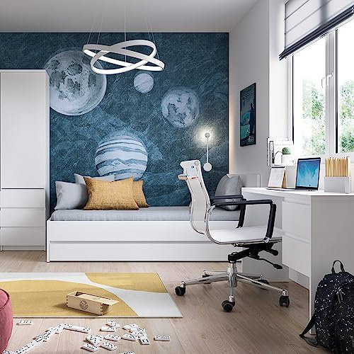 Lomadox Jugendzimmer Set 5-teilig mit Bett 90x200, Bettschublade, Schreibtisch und Regalschrank in weiß