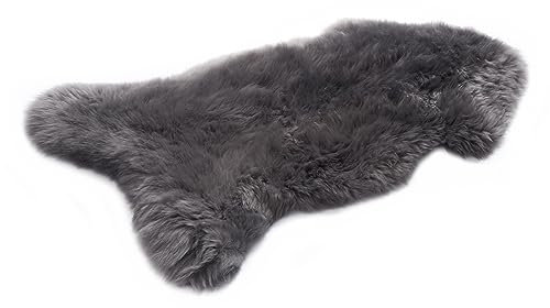 HOME LAMB Lammfell Grau 90-100 cm - Weich Schaffell Echt - Natürliche Teppich Wohnzimmer - Flauschig - Deko Fell Schlafzimmer - Naturfell