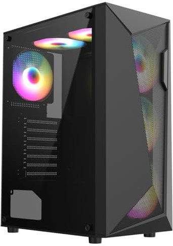 CiT Carisma Black Mid-Tower PC Gaming Case ATX with Mesh+ABS Front & Tempered Glass Side Panel with 30% Tint with 6 x Infinity 120mm ARGB Inner-Ring Fans & 6-Port Hub Included