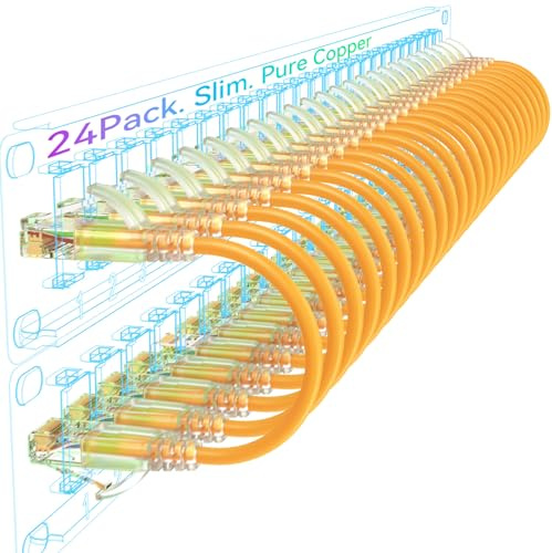 Sokqovt Cat6a Patch Cables Slim 2ft (24 Pack), Flexible Ethernet Cable 10G 550MHZ, 28AWG Pure Copper Cat6 for Network Cabinet, Orange
