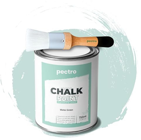 PECTRO Chalk Paint for Furniture 750ml + special Wood Brush Pack - Furniture Paint without sanding - Wood Piant - Effect Chalk Colors (Water Green)