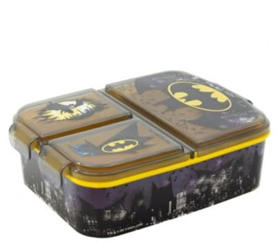 My sweety pop Brotdose – Lunchbox – für Kinder – Krippe – Kindergarten – Schule – Urlaub – Mahlzeit – 19,5 cm – Geschenkidee – 3 Fächer – Batman – Schwarz – Jungen
