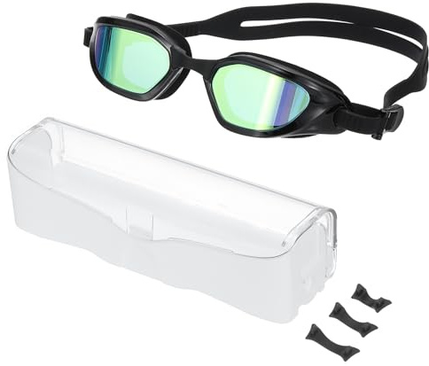 PATIKIL Occhialini da Nuoto Polarizzati Unisex, Anti-Appannamento Occhialini Piscina Resistenza Raggi Solari Senza Perdite con Scatola Portaoggetti per Uomini Donne Adulti, Nero/Oro