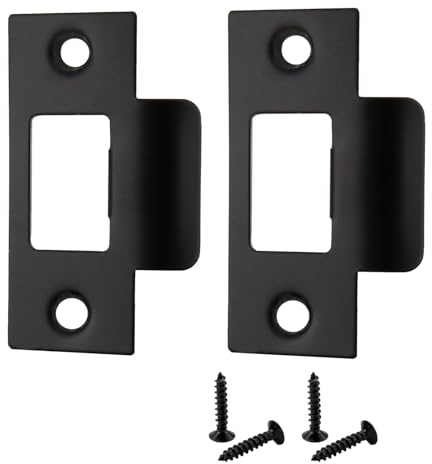 2Pcs Door Strike Plate for Internal Doors, Black Stainless Steel Door Latch Plate (70x40.3mm), Heavy Duty Replacement Strike Plates with Screws for Tubular Latch & Mortice Lock Repair