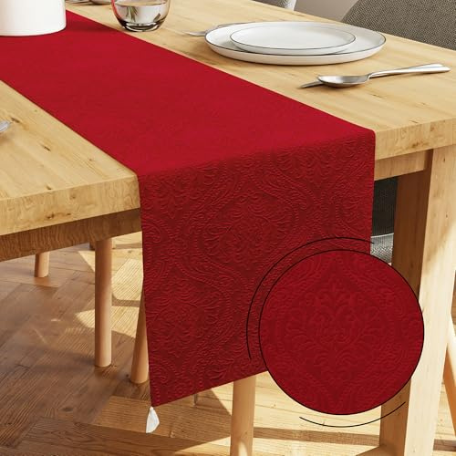Encasa XO Caminero de Mesa | Terciopelo Grabado | Tamaño 32x240 cm | Color Rojo con Poliéster de Primera Calidad - Lavable a Máquina