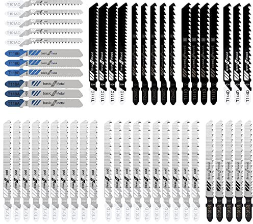 Tunejoy Hojas de Sierra de Calar Vástago en T Cuchillas Sierra Caladora Cuchillas Surtidas en HCS HSS para Corte de Madera Plástico y Metal 52 Piezas