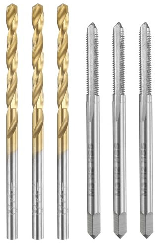 sourcing map Tap and Drill Bit Set, 3pcs M3 x 0.5 Metric Straight Flute Thread Screw Taps & 3pcs 3mm Twist Drill Bits, Uncoated/Titanium Coated HSS-6542 Tapping Threading Tool Kit