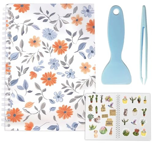 CRASPIRE Álbum Pegatinas A40 Organizador Pegatinas Reutilizable Impermeable Diseño Floral Raspador Pinzas Guardar Etiquetas.