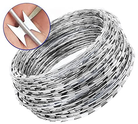 Rollo de alambre galvanizado de doble espiral de seguridad de 45 cm de diámetro de la bobina de 22 mm, púas plateadas, 10 m de longitud, ideal para protección perimetral