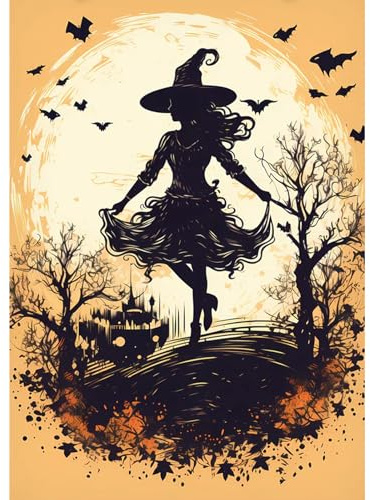NAIMOER Halloween Diamond Painting Complet Adulte, 5D Peinture Diamant Sorcière Enfants Strass Point de Croix Cristal Cadeau pour Murale Décor 30x40cm