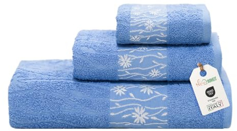 nice homeit - Juego de 3 toallas de algodón hilado en anillo – Toalla de baño extra grande de calidad, suaves y absorbentes – Ideal para baño, gimnasio, hotel y spa - Fabricado en Italia (Azul)