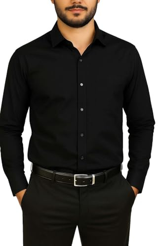 Bahob® Men's Formal Dress Shirt Long Sleeve Mens Dress Shirt 100% Cotton Business Wedding Work Causal Button Down Shirts for Men with Pocket S-3XL (XXL, MDS-163-B)