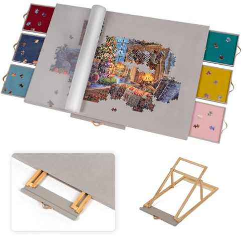 Lavievert Tablero de rompecabezas inclinable cubierto de franela con 6 cajones y cubierta, meseta ajustable con soporte/soporte para adultos, mesa de rompecabezas portátil con mesa antideslizante para