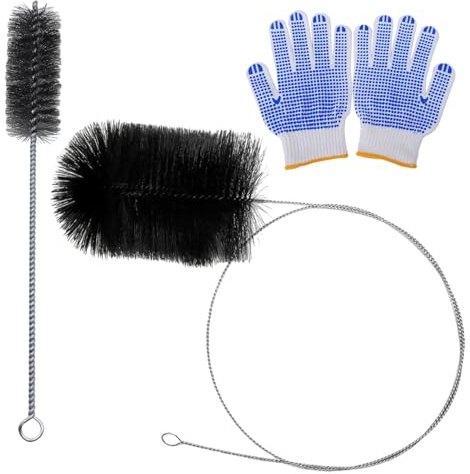 Set di spazzole per la pulizia con spazzola per tubi da 2 m + setole in acciaio + guanti da maniglia, spazzola per camino, spazzola per la pulizia dei tubi, set per camino, canna fumaria, caldaia