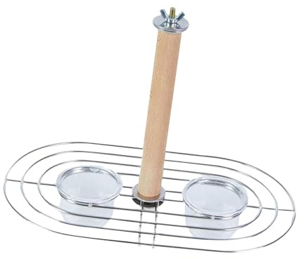 Mangeoire à Oiseaux avec Perchoir, Support Cage avec Bols Nourriture et Eau Acrylique, Accessoires pour Perroquets, Perruches, 9.69x5.75x6.30 Pouces