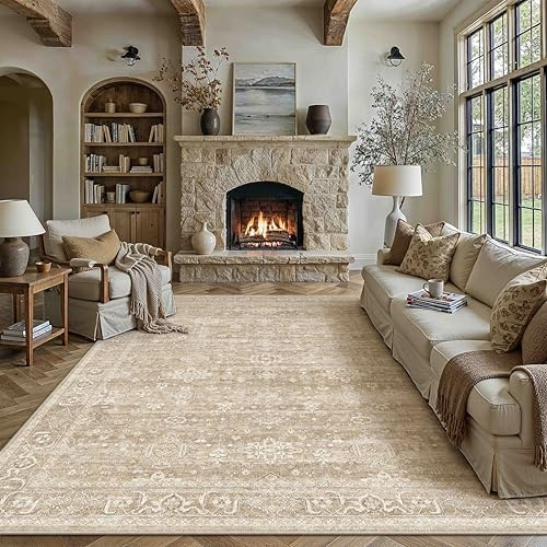 PureCozy Vintage Alfombra Salon 300x400cm Beige Habitacion Lavables en Lavadora Antideslizante Grande Alfombras Dormitorio Sala Comedor Cocina Carpet Pelo Corto Rug
