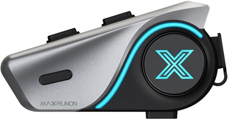 MAXRUNON D9 Intercomunicador Casco Moto para Motocicletas, 2 Vías Intercomunicador Bluetooth 5.3, Cancelación de Ruido CVC/DSP, Multitarea 1000 mAh, Emparejamiento Universal, FM, IPX5-1 Pack