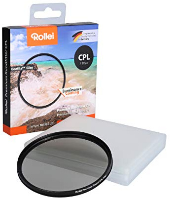 Rollei Premium Rundfilter CPL 55 mm (1 Stopp) - Polarisationsfilter (Polfilter) mit Aluminium-Ring aus Glas mit spezieller Beschichtung - Größe: 55 mm