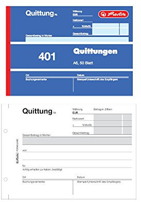 5x Herlitz Quittungsblock 401 / A6 / 50 Blatt