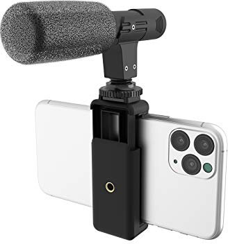 DigiPower universelles Shotgun-Mikrofon mit Handyhalterung, Richtmikrofon, kompatibel mit Smartphones, DSLR Kameras und Actioncams, DP-M25