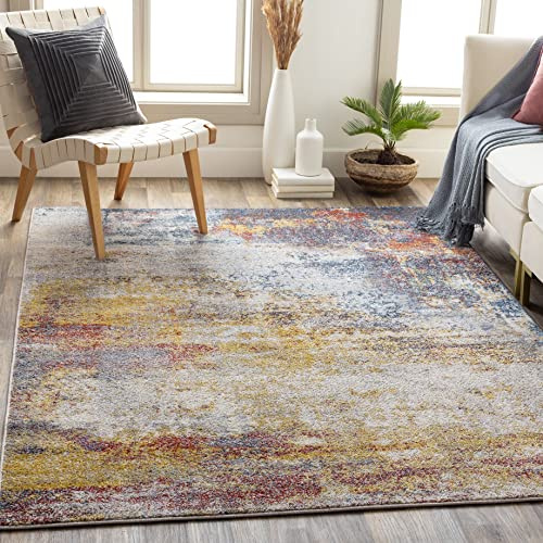 Livabliss Sarasota Wohnzimmer modern – Abstrakt Design in Marmor Optik für Wohnzimmer 200x275 cm, Esszimmer, Schlafzimmer - Marmor e groß, weicher Kurzflor in Blau, Senfgelb, Rost