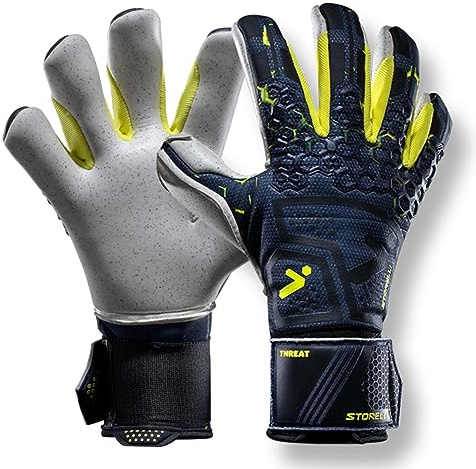 Storelli Silencer Threat Goalkeeper Gloves, High-Impact Hand Protection with 5 Removable Finger Spines, German Quartz Latex with Foam Padding, Breathable Yet Skin-Tight Fabric, 1 Pair, Size 10