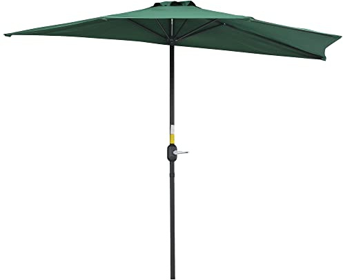 Outsunny Sombrilla 269x138x236 cm Parasol de Jardín con Manivela y Forma Semicircular para Exterior Terraza Patio Piscina Verde