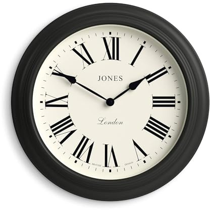 Jones Clocks® Supper Club wall clock | Large classic round clock | 40cm | Dark grey | Roman numerals | Traditional design ideal for kitchen or living room