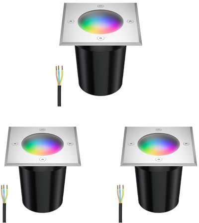ledscom.de 3 pièces luminaire encastré de sol RELI pour l'extérieur, IP67, inox, givré, carré, 11 x 11cm incl. lampe LED RGB, smart 473lm