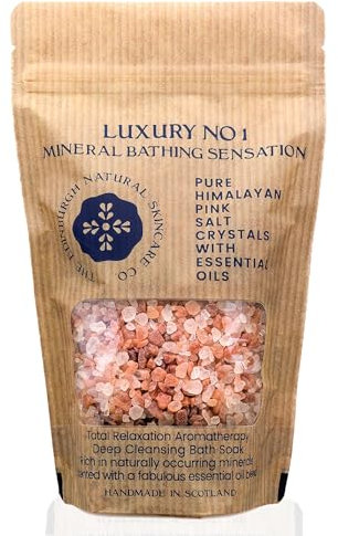 Luxury No.1 Pink Himalayan Bath Salt Crystals | 100% Natural, Mineral-Rich with Essential Oils | Muscle Recovery, Balances pH, Rejuvenates Skin | Detox, Stress Relief | Spa-Quality Bath Soak